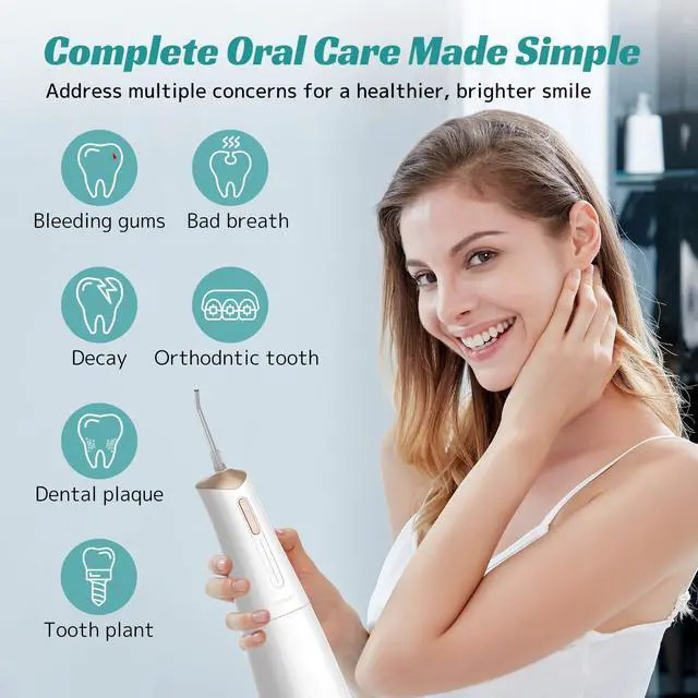Alt view image 5 of 7 - Water Dental Flosser Cordless Oral Irrigator with 300ml 5 Tips 4 Modes USBCharger Portable Travle Irrigation Cleaner IPX7 Electric Irrigador Dental for Teeth Cleaning (White)