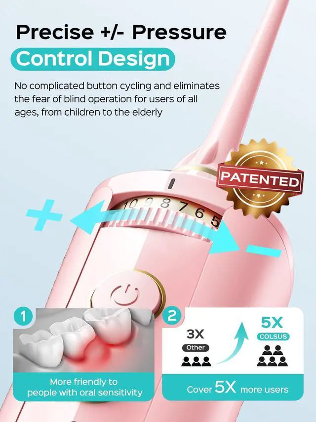 Alt view image 3 of 7 - E40 Portable Water Flosser for Teeth: ADA Accepted, 10 Pressure Settings Professional Water Dental Pick for Orthodontic, Braces & Sensitive Gums - Cordless for Travel Use, for Teens, BPA-Free