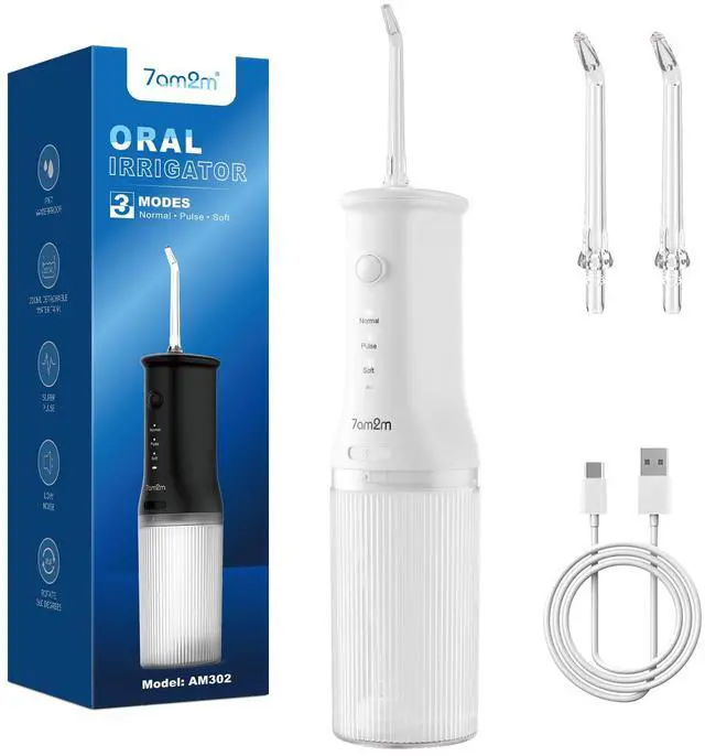 Main image of Portable Cordless Water Flosser, Oral Irrigator with 3 Modes & 2 Tips, Fast Rechargeable, IPX7 Waterproof, Dental Water Flosser for Travel and Home Use (White)