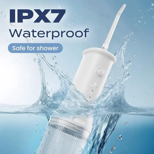 Alt view image 5 of 7 - Portable Cordless Water Flosser, Oral Irrigator with 3 Modes & 2 Tips, Fast Rechargeable, IPX7 Waterproof, Dental Water Flosser for Travel and Home Use (White)