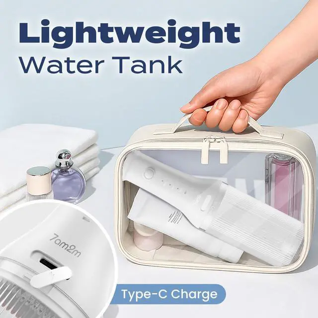 Alt view image 7 of 7 - Portable Cordless Water Flosser, Oral Irrigator with 3 Modes & 2 Tips, Fast Rechargeable, IPX7 Waterproof, Dental Water Flosser for Travel and Home Use (White)