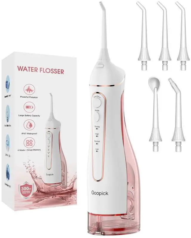 Main image of Cordless Portable Water Flosser with 300ML Tank: Rechargeable Oral Irrigator with 5 Tips for Travel, Braces Care and Sensitive Gums, IPX7 Waterproof Teeth Cleaning Device(Pink)