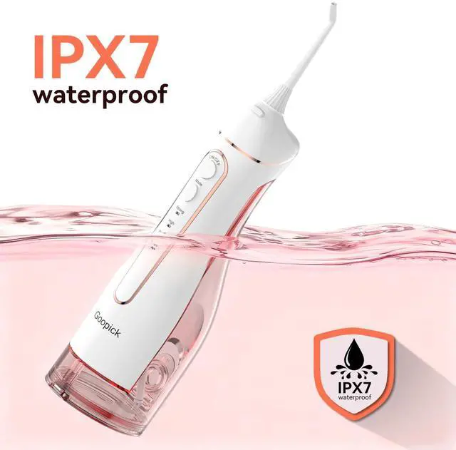 Alt view image 5 of 7 - Cordless Portable Water Flosser with 300ML Tank: Rechargeable Oral Irrigator with 5 Tips for Travel, Braces Care and Sensitive Gums, IPX7 Waterproof Teeth Cleaning Device(Pink)