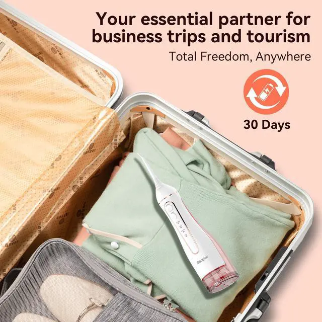 Alt view image 6 of 7 - Cordless Portable Water Flosser with 300ML Tank: Rechargeable Oral Irrigator with 5 Tips for Travel, Braces Care and Sensitive Gums, IPX7 Waterproof Teeth Cleaning Device(Pink)