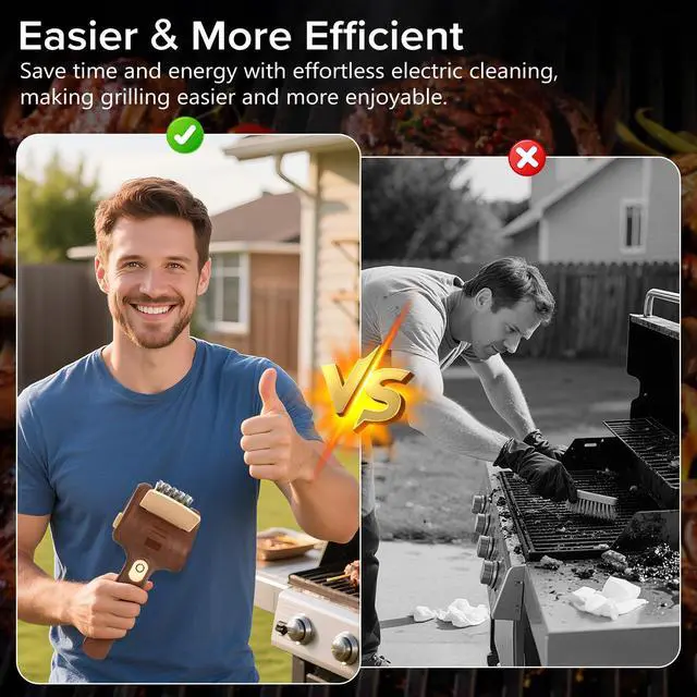 Alt view image 4 of 7 - Electric Grill Brush for Outdoor Grill, Cordless Electric BBQ Grill Cleaner, Rechargeable Grill Cleaning Stainless Steel Brush, Grill Scraper, BBQ Accessories Brown