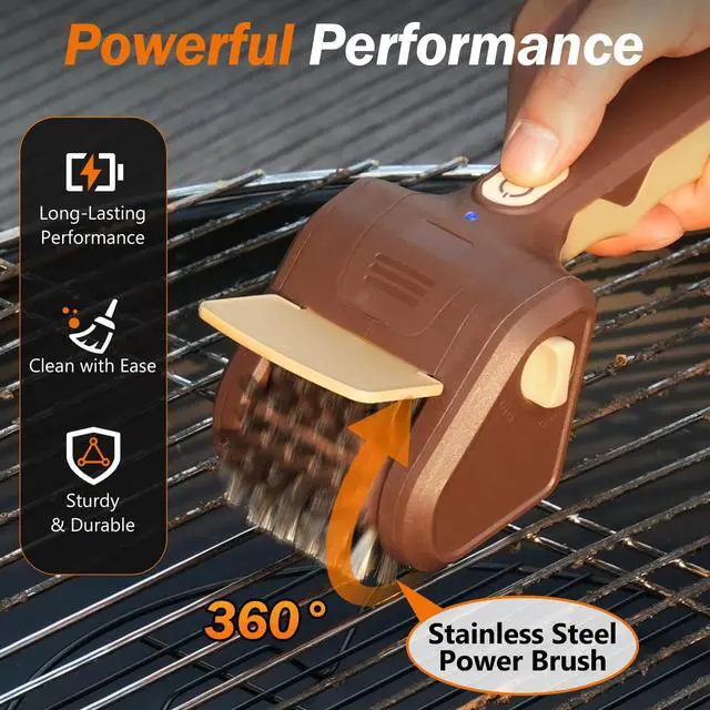 Alt view image 2 of 7 - Electric Grill Brush for Outdoor Grill, Cordless Electric BBQ Grill Cleaner, Rechargeable Grill Cleaning Stainless Steel Brush, Grill Scraper, BBQ Accessories Brown