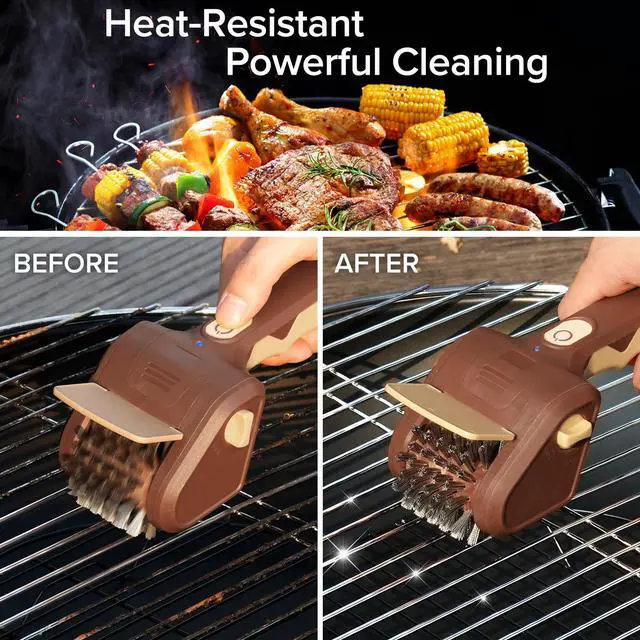 Alt view image 6 of 7 - Electric Grill Brush for Outdoor Grill, Cordless Electric BBQ Grill Cleaner, Rechargeable Grill Cleaning Stainless Steel Brush, Grill Scraper, BBQ Accessories Brown