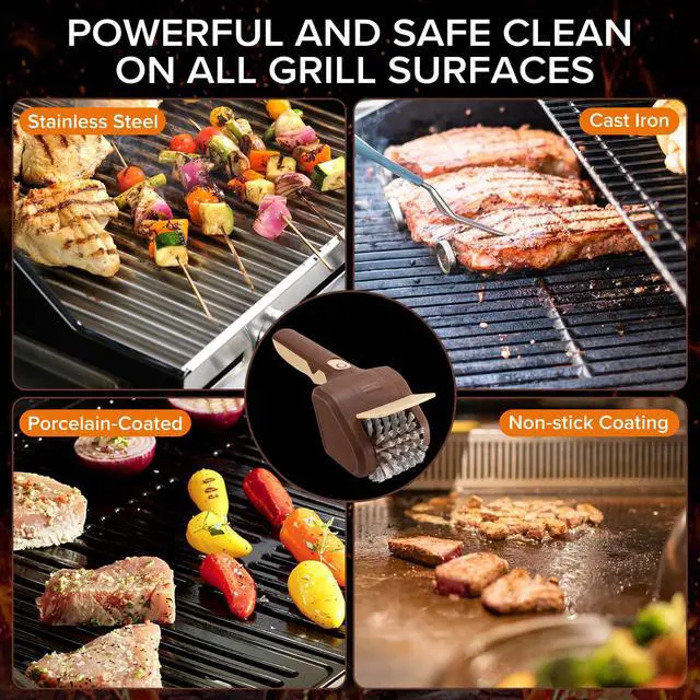 Alt view image 7 of 7 - Electric Grill Brush for Outdoor Grill, Cordless Electric BBQ Grill Cleaner, Rechargeable Grill Cleaning Stainless Steel Brush, Grill Scraper, BBQ Accessories Brown