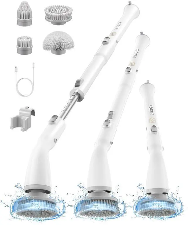 Main image of Electric Spin Scrubber HS1, Cordless Shower Scrubber for Cleaning with 4 Replaceable Brush Heads Adjustable Extension Handle, IPX7 Waterproof Cleaning Brush for Bathroom Floor White