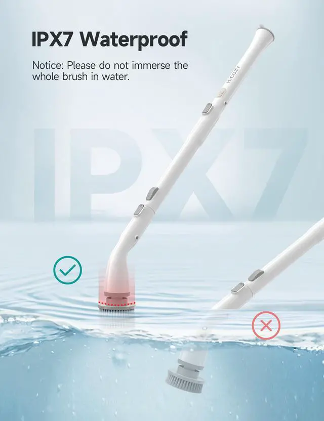 Alt view image 2 of 7 - Electric Spin Scrubber HS1, Cordless Shower Scrubber for Cleaning with 4 Replaceable Brush Heads Adjustable Extension Handle, IPX7 Waterproof Cleaning Brush for Bathroom Floor White