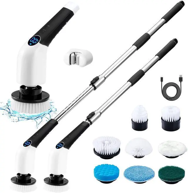 Main image of Electric Spin Scrubber, Cordless Cleaning Brush Power Shower Scrubber Long Handle Extendable Handheld Electric Scrubber for Bathroom Floor Tub Tile with 8 Replaceable Brush Heads & Hook