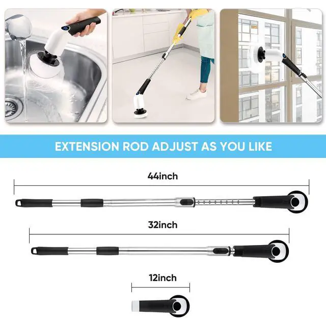 Alt view image 4 of 7 - Electric Spin Scrubber, Cordless Cleaning Brush Power Shower Scrubber Long Handle Extendable Handheld Electric Scrubber for Bathroom Floor Tub Tile with 8 Replaceable Brush Heads & Hook