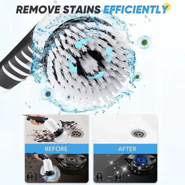 Alt view image 7 of 7 - Electric Spin Scrubber, Cordless Cleaning Brush Power Shower Scrubber Long Handle Extendable Handheld Electric Scrubber for Bathroom Floor Tub Tile with 8 Replaceable Brush Heads & Hook