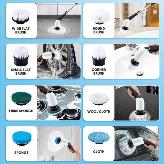 Alt view image 6 of 7 - Electric Spin Scrubber, Cordless Cleaning Brush Power Shower Scrubber Long Handle Extendable Handheld Electric Scrubber for Bathroom Floor Tub Tile with 8 Replaceable Brush Heads & Hook