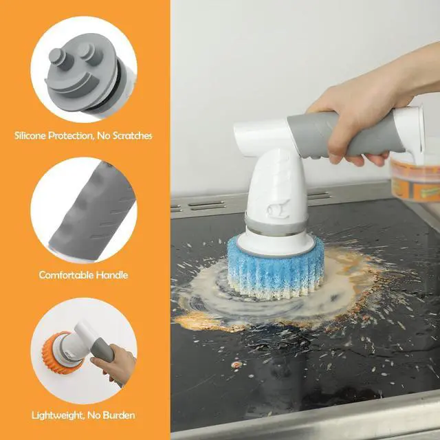 Alt view image 4 of 7 - Electric Scrubber Sponge Wand Compatible with Scrub Daddy/Mommy Sponges, Cordless Power Spin Brush with Comfortable Handle, 5 Replaceable Heads for Cleaning Oven, Stove, Sink, Shower, Bathtub