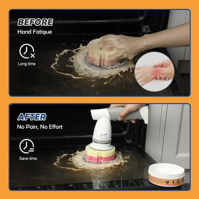 Alt view image 6 of 7 - Electric Scrubber Sponge Wand Compatible with Scrub Daddy/Mommy Sponges, Cordless Power Spin Brush with Comfortable Handle, 5 Replaceable Heads for Cleaning Oven, Stove, Sink, Shower, Bathtub