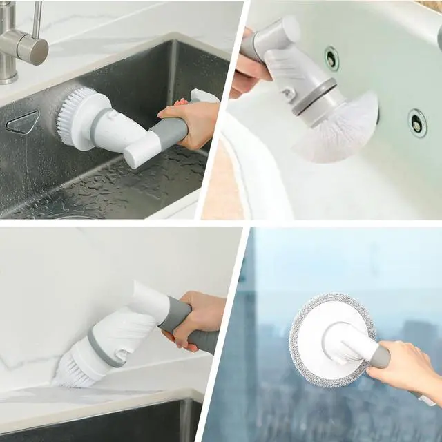Alt view image 7 of 7 - Electric Scrubber Sponge Wand Compatible with Scrub Daddy/Mommy Sponges, Cordless Power Spin Brush with Comfortable Handle, 5 Replaceable Heads for Cleaning Oven, Stove, Sink, Shower, Bathtub