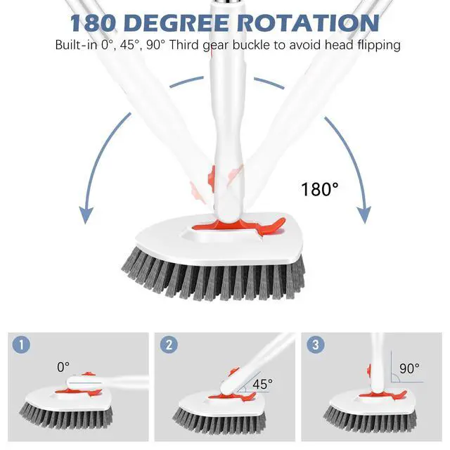 Alt view image 3 of 7 - 4-in-1 Tile Tub Floor Scrubber with 52-inch Adjustable Long Handle Shower Cleaner Brush with V-Shaped Grout Brush and 3 Replacement Brush Heads for Cleaning Bathroom Kitchen Walls Tub Tile