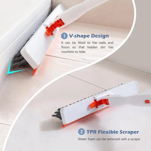 Alt view image 4 of 7 - 4-in-1 Tile Tub Floor Scrubber with 52-inch Adjustable Long Handle Shower Cleaner Brush with V-Shaped Grout Brush and 3 Replacement Brush Heads for Cleaning Bathroom Kitchen Walls Tub Tile