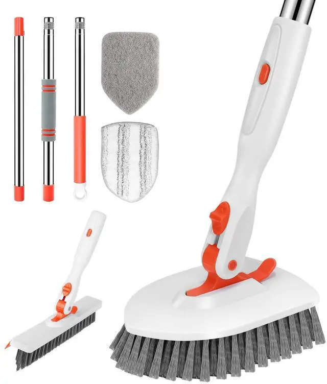 Main image of 4-in-1 Tile Tub Floor Scrubber with 52-inch Adjustable Long Handle Shower Cleaner Brush with V-Shaped Grout Brush and 3 Replacement Brush Heads for Cleaning Bathroom Kitchen Walls Tub Tile