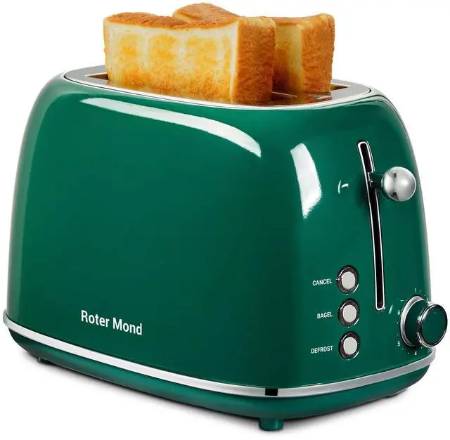 Main image of 2 Slice Toaster Retro Stainless Steel with Bagel, Cancel, and Defrost Functions, 6 Bread Shade Settings, Extra Wide Slots and Removable Crumb Tray, Green