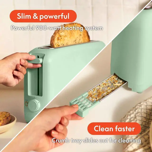 Alt view image 5 of 7 - 2 Slice Slim Toaster, Fits-anywhere Kitchenware, 6 Setting Shade Control with Reheat & Cancel Buttons, Fits Sourdough, 10 Long Slot, Anti Jam & Auto Shutoff, 900 Watt, Seaglass