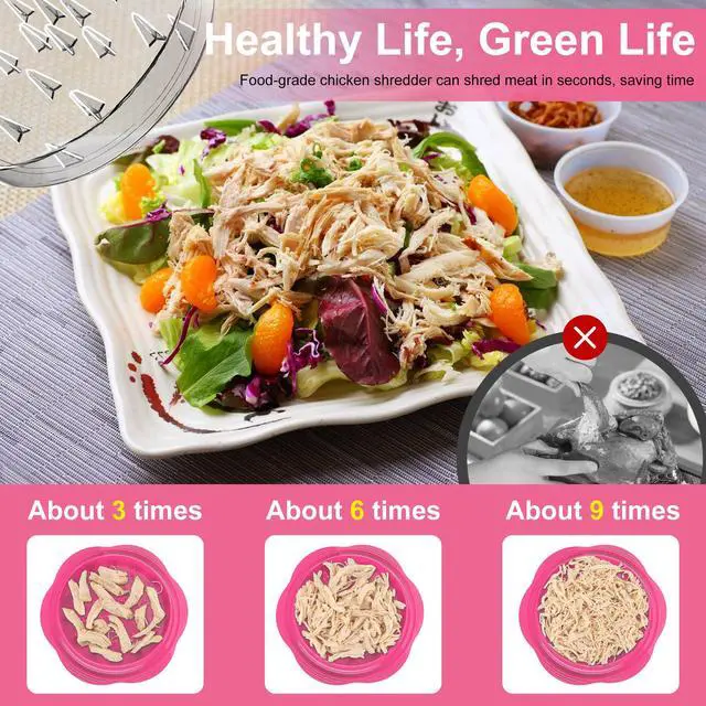 Alt view image 2 of 7 - Chicken Shredder Tool Twist Large Chicken Breast Shredder with Brush&Fork, Visible Meat Shredder Machine, Anti-Slip Strip, Ergonomic Handle, BPA Free, Pork Beef Chicken(Hot Pink)