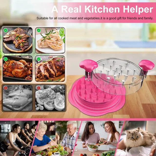 Alt view image 5 of 7 - Chicken Shredder Tool Twist Large Chicken Breast Shredder with Brush&Fork, Visible Meat Shredder Machine, Anti-Slip Strip, Ergonomic Handle, BPA Free, Pork Beef Chicken(Hot Pink)