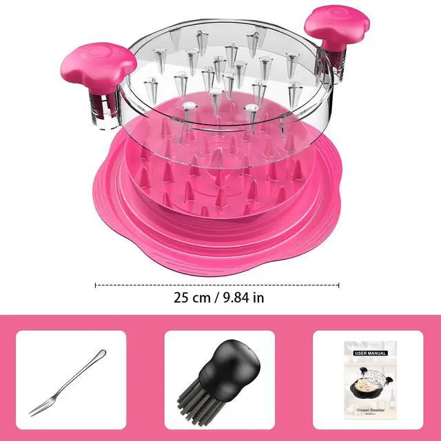 Alt view image 7 of 7 - Chicken Shredder Tool Twist Large Chicken Breast Shredder with Brush&Fork, Visible Meat Shredder Machine, Anti-Slip Strip, Ergonomic Handle, BPA Free, Pork Beef Chicken(Hot Pink)