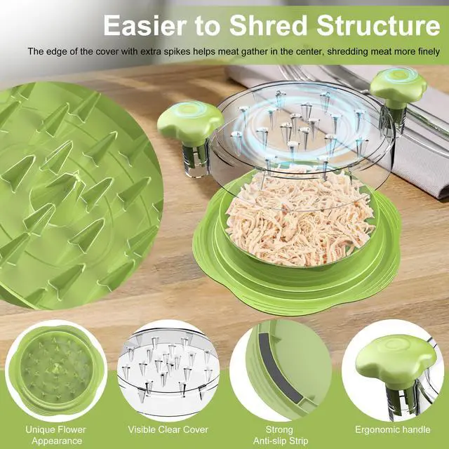 Alt view image 3 of 7 - Chicken Shredder Tool Twist Large Chicken Breast Shredder with Brush&Fork, Visible Meat Shredder Machine, Anti-Slip Strip, Ergonomic Handle, BPA Free, Suitable for Pork Beef Chicken(Matcha)