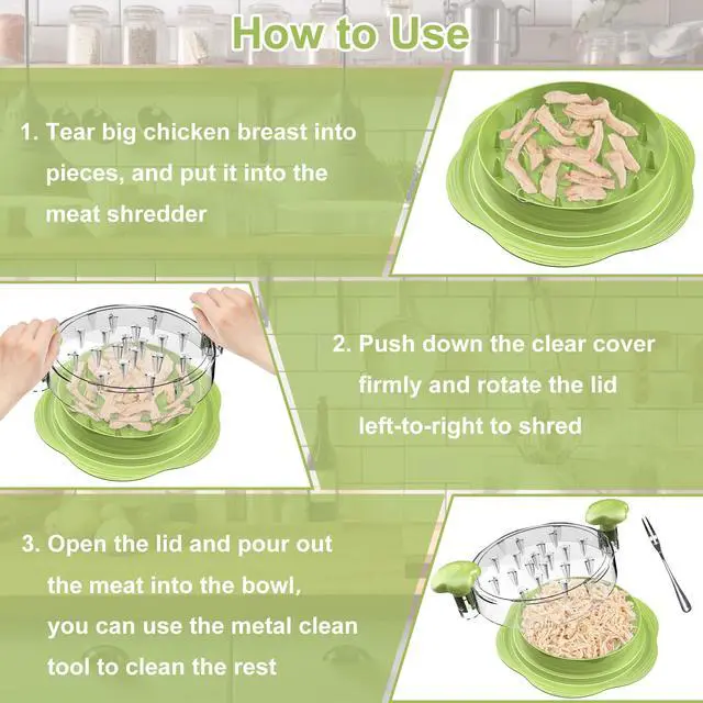 Alt view image 6 of 7 - Chicken Shredder Tool Twist Large Chicken Breast Shredder with Brush&Fork, Visible Meat Shredder Machine, Anti-Slip Strip, Ergonomic Handle, BPA Free, Suitable for Pork Beef Chicken(Matcha)