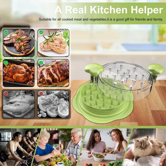 Alt view image 5 of 7 - Chicken Shredder Tool Twist Large Chicken Breast Shredder with Brush&Fork, Visible Meat Shredder Machine, Anti-Slip Strip, Ergonomic Handle, BPA Free, Suitable for Pork Beef Chicken(Matcha)
