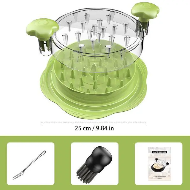 Alt view image 7 of 7 - Chicken Shredder Tool Twist Large Chicken Breast Shredder with Brush&Fork, Visible Meat Shredder Machine, Anti-Slip Strip, Ergonomic Handle, BPA Free, Suitable for Pork Beef Chicken(Matcha)