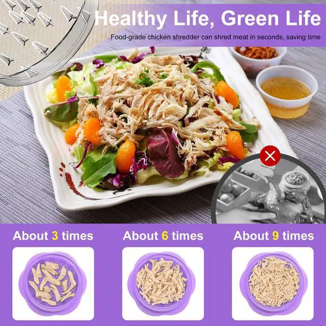 Alt view image 2 of 7 - Chicken Shredder Tool Twist Large Chicken Breast Shredder with Brush&Fork, Visible Meat Shredder Machine, Anti-Slip Strip, Ergonomic Handle, BPA Free, Suitable for Pork Beef Chicken(Purple)