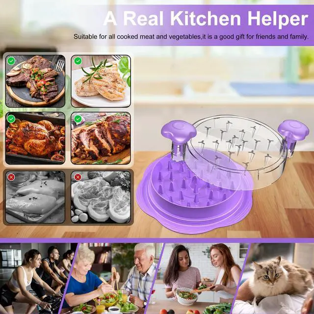 Alt view image 5 of 7 - Chicken Shredder Tool Twist Large Chicken Breast Shredder with Brush&Fork, Visible Meat Shredder Machine, Anti-Slip Strip, Ergonomic Handle, BPA Free, Suitable for Pork Beef Chicken(Purple)