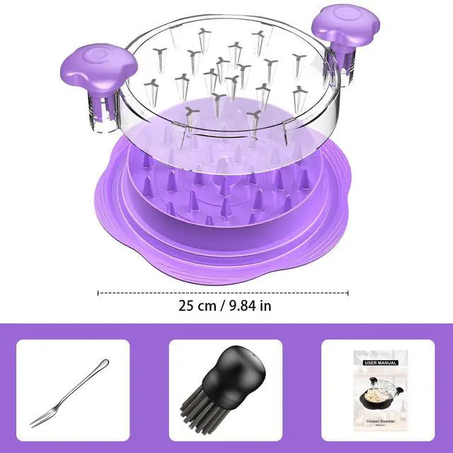 Alt view image 7 of 7 - Chicken Shredder Tool Twist Large Chicken Breast Shredder with Brush&Fork, Visible Meat Shredder Machine, Anti-Slip Strip, Ergonomic Handle, BPA Free, Suitable for Pork Beef Chicken(Purple)