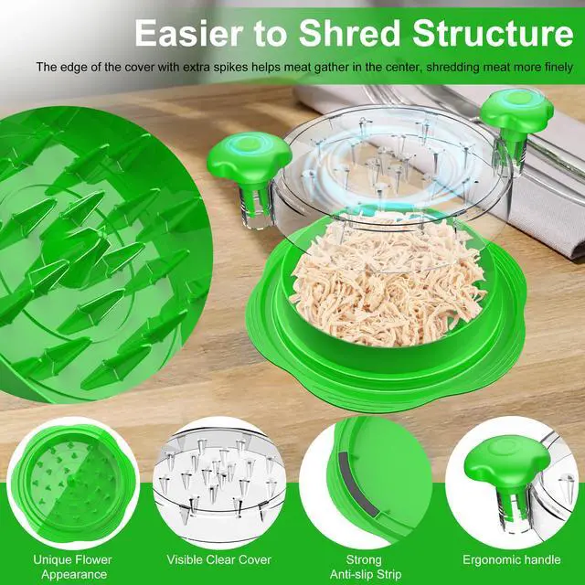 Alt view image 3 of 7 - Chicken Shredder Tool Twist Large Chicken Breast Shredder with Brush&Fork, Visible Meat Shredder Machine, Strong Anti-Slip Strip, Ergonomic Handle, BPA Free, Suitable for Pork Beef Chicken