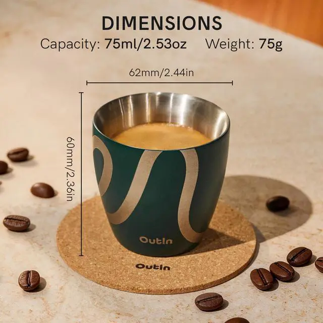 Alt view image 2 of 6 - Espresso Cups Set of 2, Double Wall Insulated 75ml Stainless Steel, Portable Shot Glasses for Camping, Compatible with OutIn Coffee Machines