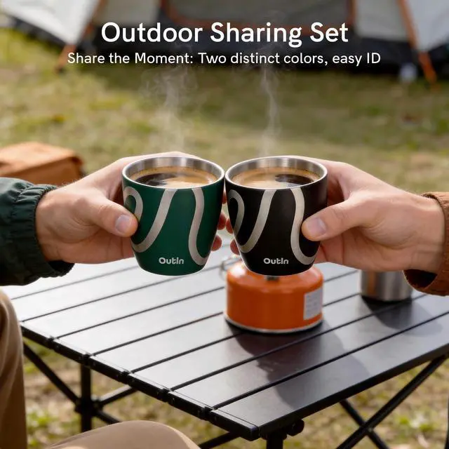Alt view image 6 of 6 - Espresso Cups Set of 2, Double Wall Insulated 75ml Stainless Steel, Portable Shot Glasses for Camping, Compatible with OutIn Coffee Machines