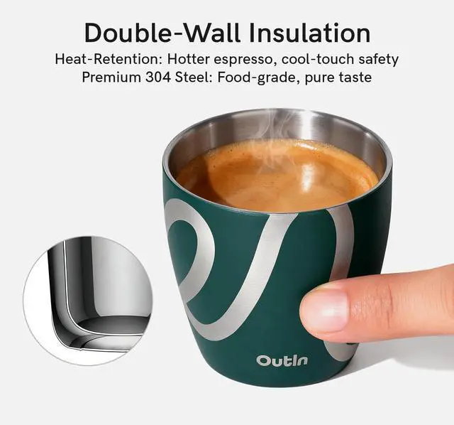 Alt view image 3 of 6 - Espresso Cups Set of 2, Double Wall Insulated 75ml Stainless Steel, Portable Shot Glasses for Camping, Compatible with OutIn Coffee Machines