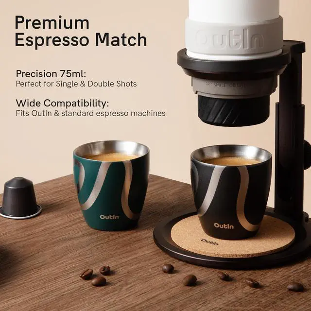 Alt view image 5 of 6 - Espresso Cups Set of 2, Double Wall Insulated 75ml Stainless Steel, Portable Shot Glasses for Camping, Compatible with OutIn Coffee Machines