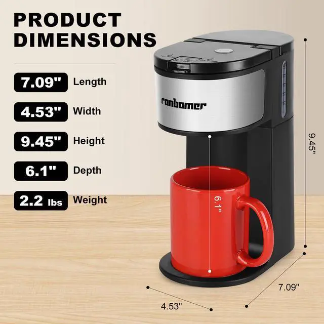 Alt view image 3 of 7 - K Cup Coffee Maker, Single Serve coffee machine or Ground Coffee Machine 2 in 1, 6 to 14 Oz Brew Sizes, Mini One Cup Coffee Maker with Self cleaning Function.