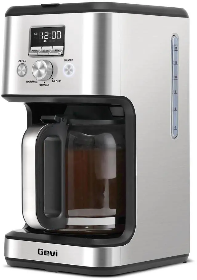 Main image of 14-Cup Programmable Coffee Maker, Drip Coffee Machine with Normal & Strong Brew for Home and Office, Glass Carafe, 2-Hour Keep Warm, Pause & Serve, Auto Shut Off, Silver