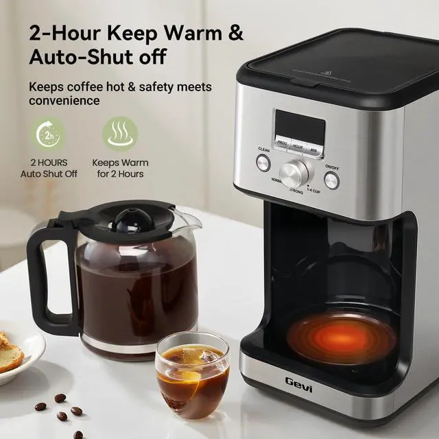 Alt view image 3 of 7 - 14-Cup Programmable Coffee Maker, Drip Coffee Machine with Normal & Strong Brew for Home and Office, Glass Carafe, 2-Hour Keep Warm, Pause & Serve, Auto Shut Off, Silver