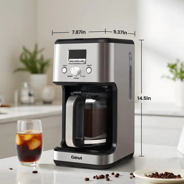 Alt view image 6 of 7 - 14-Cup Programmable Coffee Maker, Drip Coffee Machine with Normal & Strong Brew for Home and Office, Glass Carafe, 2-Hour Keep Warm, Pause & Serve, Auto Shut Off, Silver