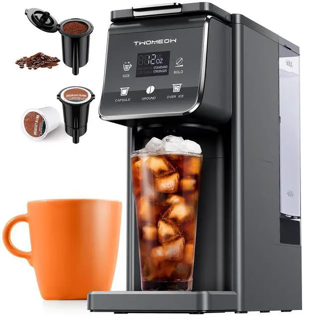 Main image of K Cup Coffee Maker With Bold Setting, Single Serve Hot & Iced Coffee Maker for K-Cup and Grounds, 52 Oz Removable Water Tank, 6 to 14oz Brew Size, Pod Coffee Machine With Reusable Filter, Gray