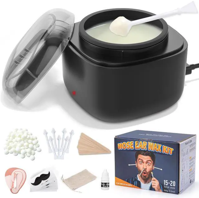 Main image of Nose Wax Kit Men, Nose Ear Hair Waxing Kit with 100g Wax, 40 Sticks, Nose Ear Hair Removal Kit, USB Fast Heat, Smart Constant Temp, Upgraded Size, Multi-Accessories, Black