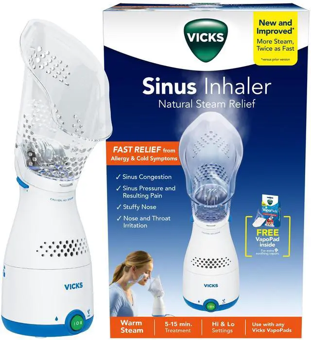Main image of Sinus Inhaler, Plug-in Non-Medicated Steam Inhaler for Sinus Relief, Allergies, Congestion & Colds, Vocal Steamer, Soothes Nasal & Throat Passages, Works with VapoPads (1 Included)