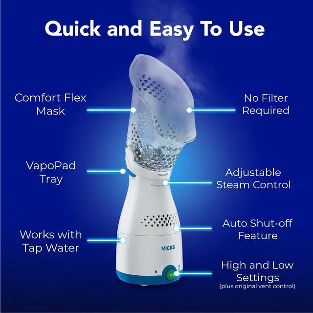 Alt view image 3 of 7 - Sinus Inhaler, Plug-in Non-Medicated Steam Inhaler for Sinus Relief, Allergies, Congestion & Colds, Vocal Steamer, Soothes Nasal & Throat Passages, Works with VapoPads (1 Included)
