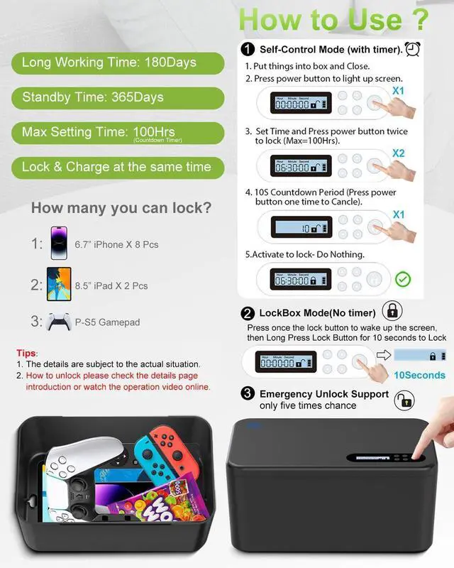 Alt view image 4 of 7 - Safe Timed Lock Box, Phone Lock Box with Timer Unplug from Phones,Video Games,Social Media,Snacks&Cravings,Self-Control Lockable Storage Box, Phone Locker Time Locking Container for Better Habits